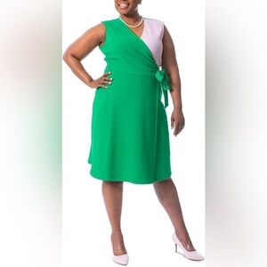 Kasper Pink&Green Coloblock Faux Wrap Sleeveless Dress Size XXL NWT